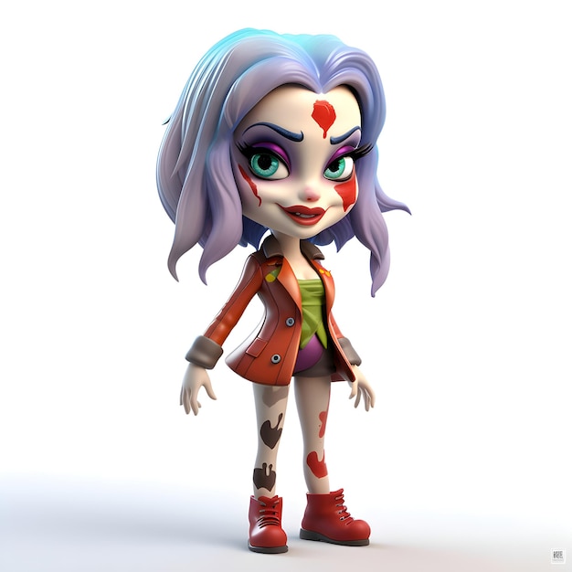 Девушка из мультфильма с кровью на лице 3D render иллюстрация