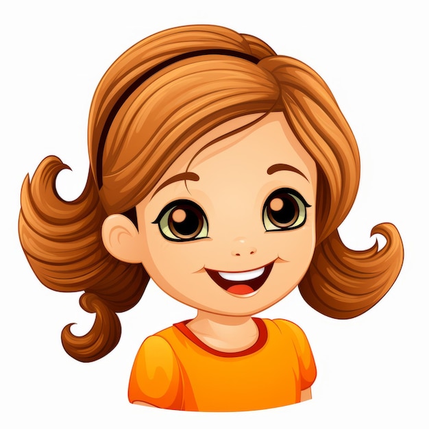 Photo a cartoon girl with brown hair and an orange shirt