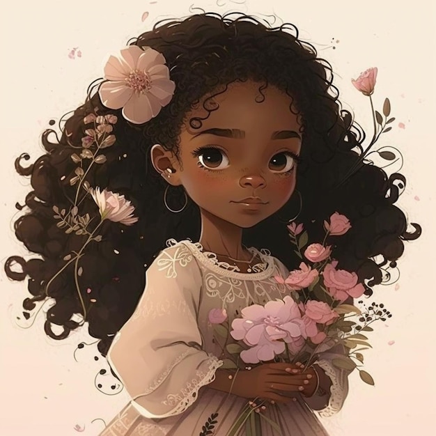 a cartoon girl with a bunch of flowers in her hand generative ai