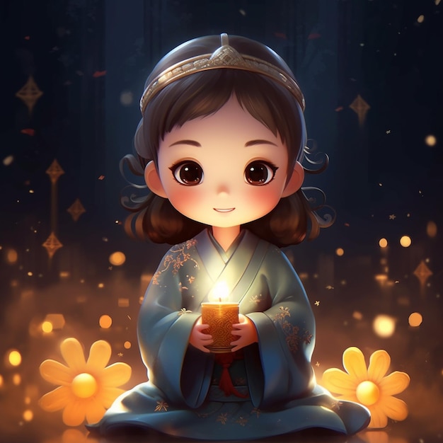 A cartoon girl with a candle in her hands