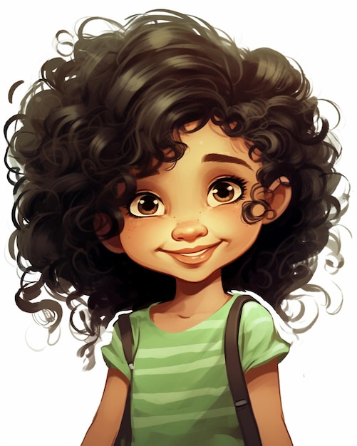 cartoon girl with curly hair and backpack generative ai