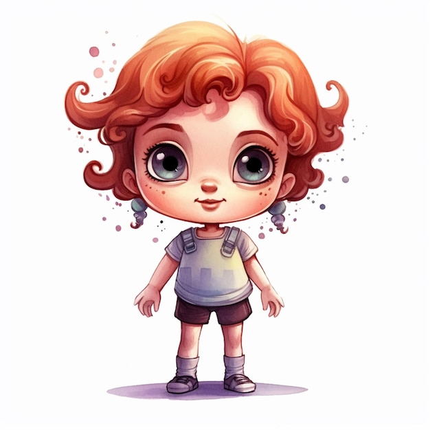 Cartoon girl with curly hair and a backpack generative ai