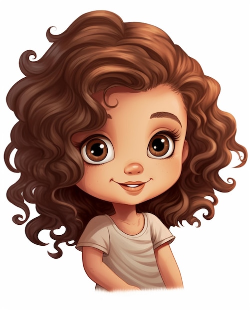 Photo cartoon girl with curly hair and big eyes generative ai