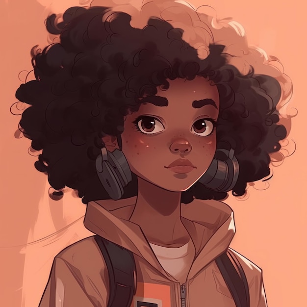 A cartoon of a girl with curly hair and a hoodie that says'black girl '