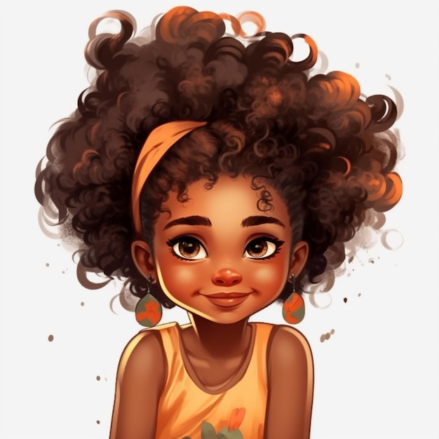 Cartoon girl with curly hair and orange top generative ai