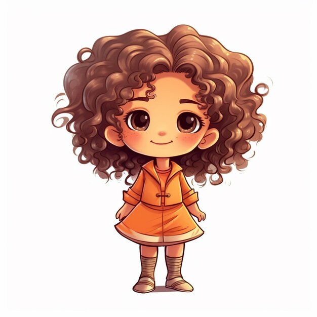 Photo a cartoon girl with curly hair and a yellow dress generative ai