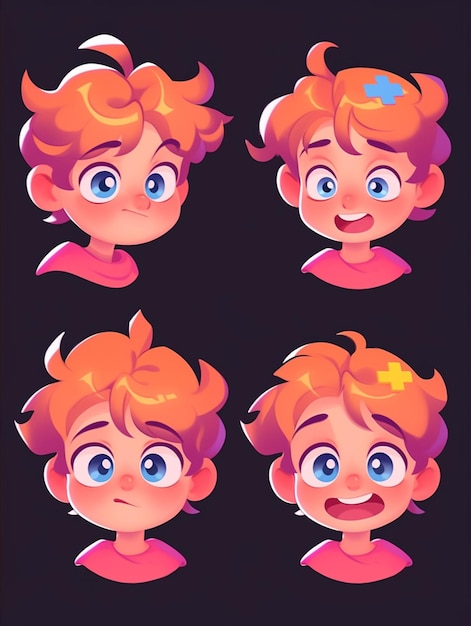 cartoon girl with different facial expressions generative ai