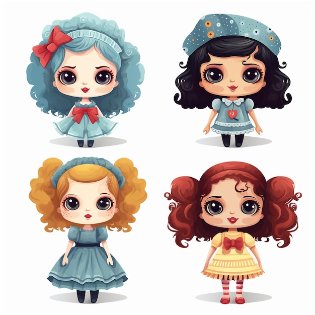 Cartoon Girl With Different Hairs And Dress And Accessories