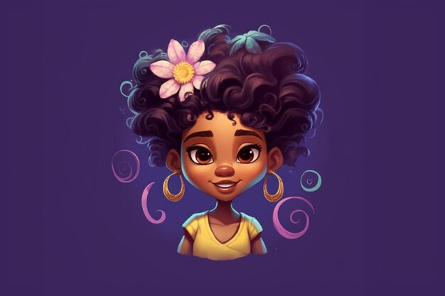 Photo a cartoon girl with a flower in her hair generative ai