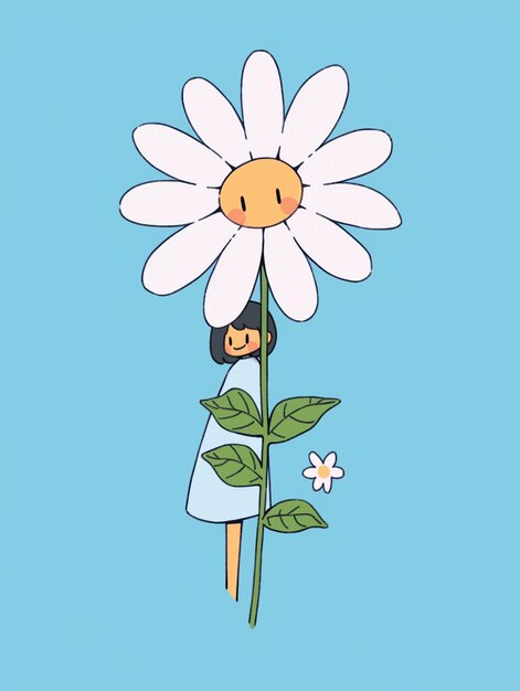 Photo cartoon girl with a flower in her hand generative ai