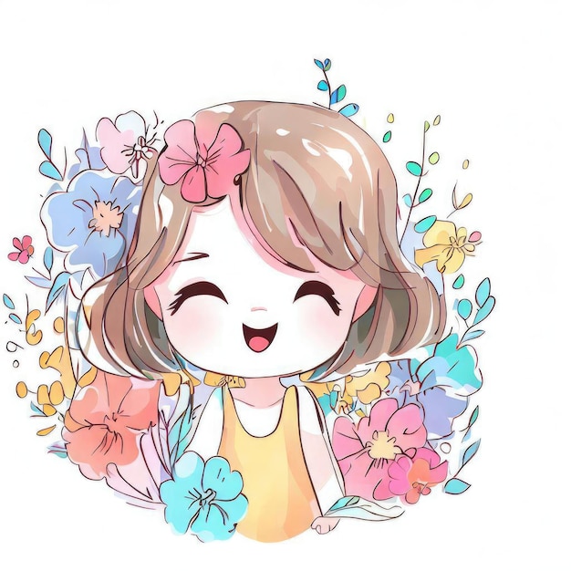 A cartoon of a girl with flowers in her hair