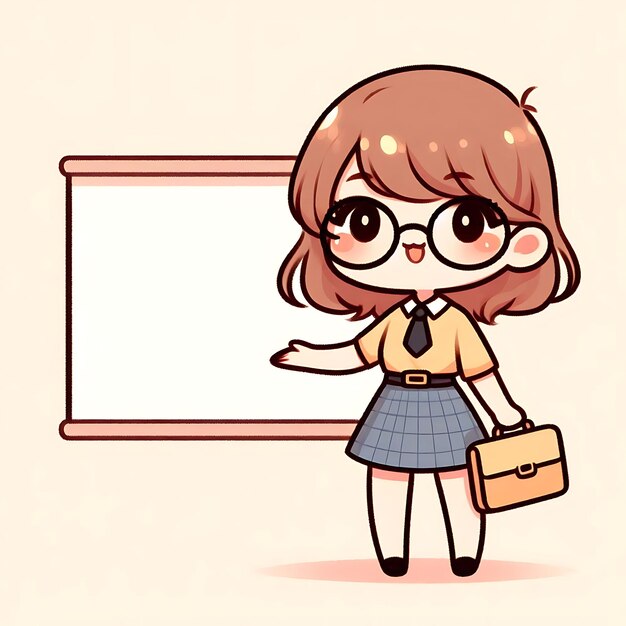Photo a cartoon girl with glasses and a bag that says quot she is holding a suitcase quot