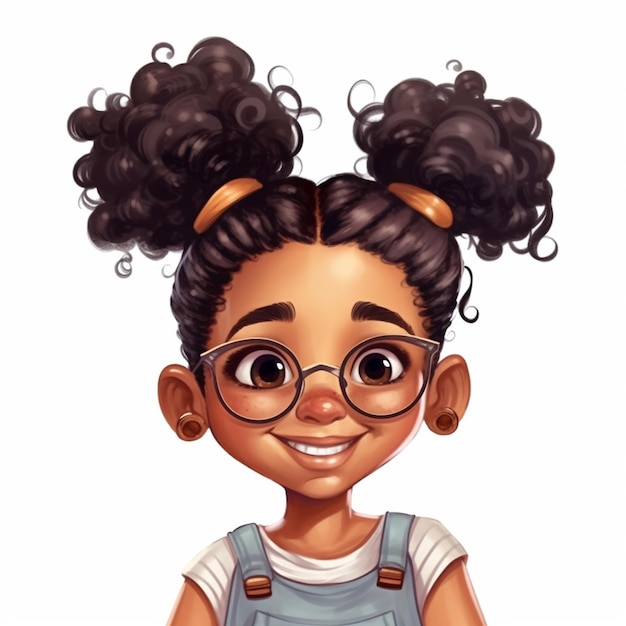 cartoon girl with glasses and a big afro hair generative ai