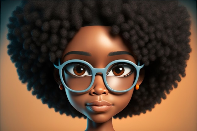 A cartoon girl with glasses and a blue rimmed face.