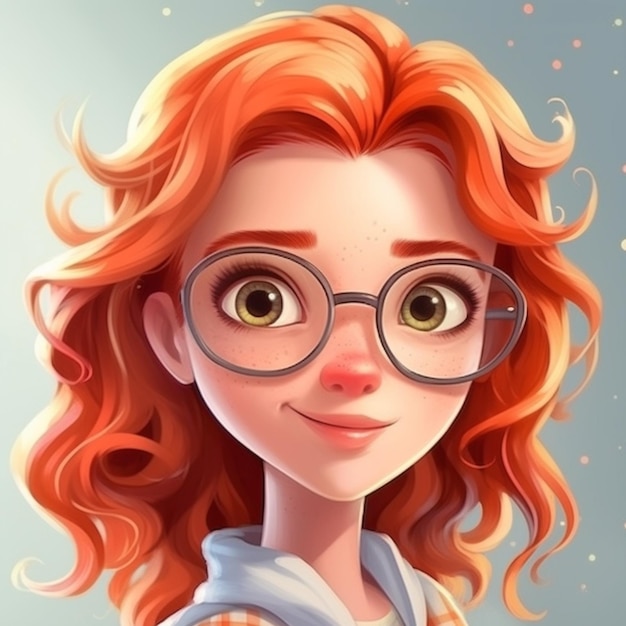 a cartoon girl with glasses and a red hair generative ai