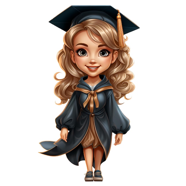 Photo cartoon girl with graduation on white background