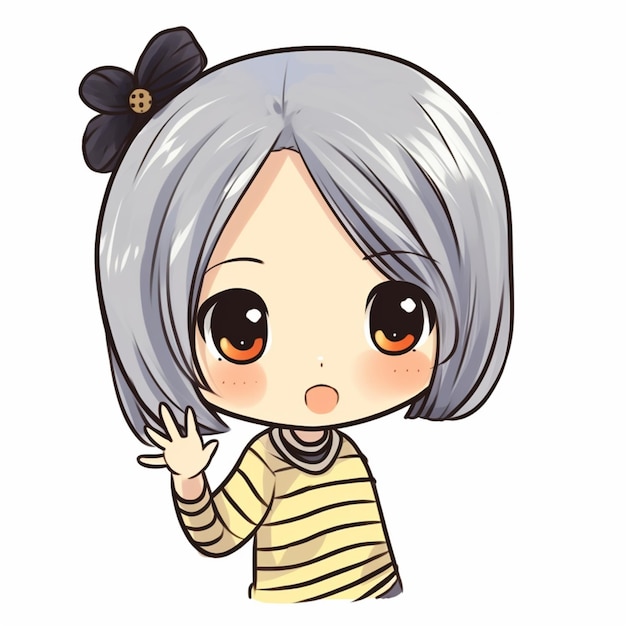 cartoon girl with gray hair and a striped shirt waving generative ai