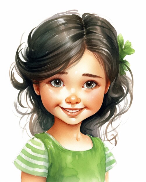 Cartoon girl with a green dress and a green bow generative ai