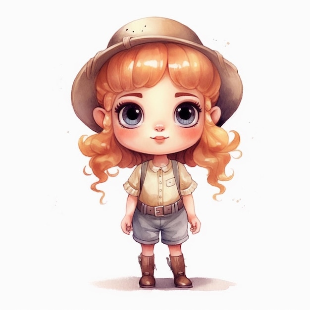 Cartoon girl with a hat and a shirt and boots generative ai