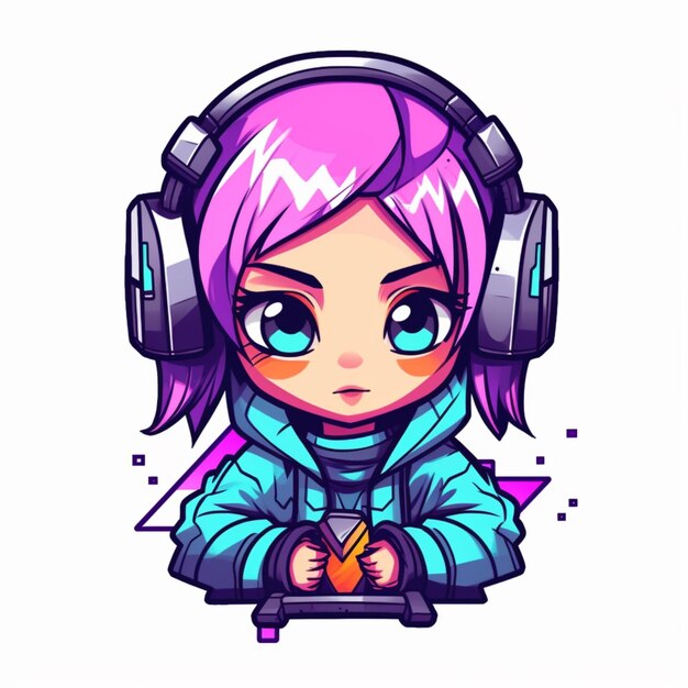 Photo a cartoon girl with headphones and a blue jacket generative ai