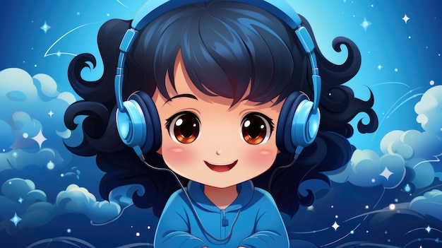 A cartoon girl with headphones on her head ai