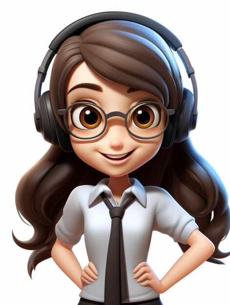 Cartoon Girl With Headphones and Tie