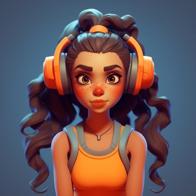 Photo cartoon girl with headphones and a yellow top generative ai