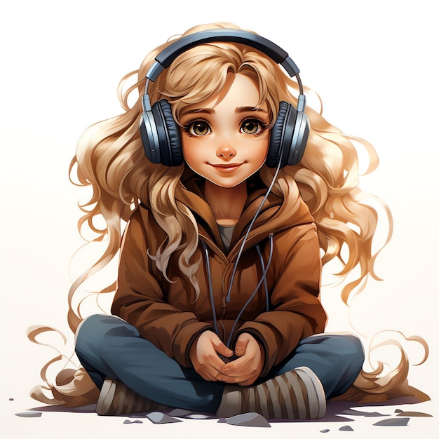 Photo a cartoon of a girl with headphones