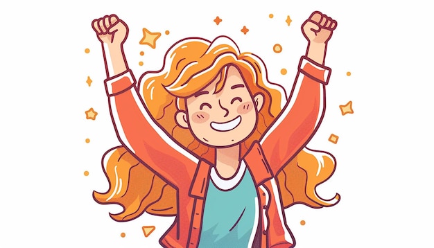 Photo a cartoon of a girl with her arms raised in the air