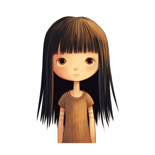 cartoon girl with long black hair and brown shirt generative ai