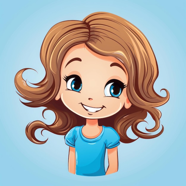 Photo cartoon girl with long hair and blue shirt