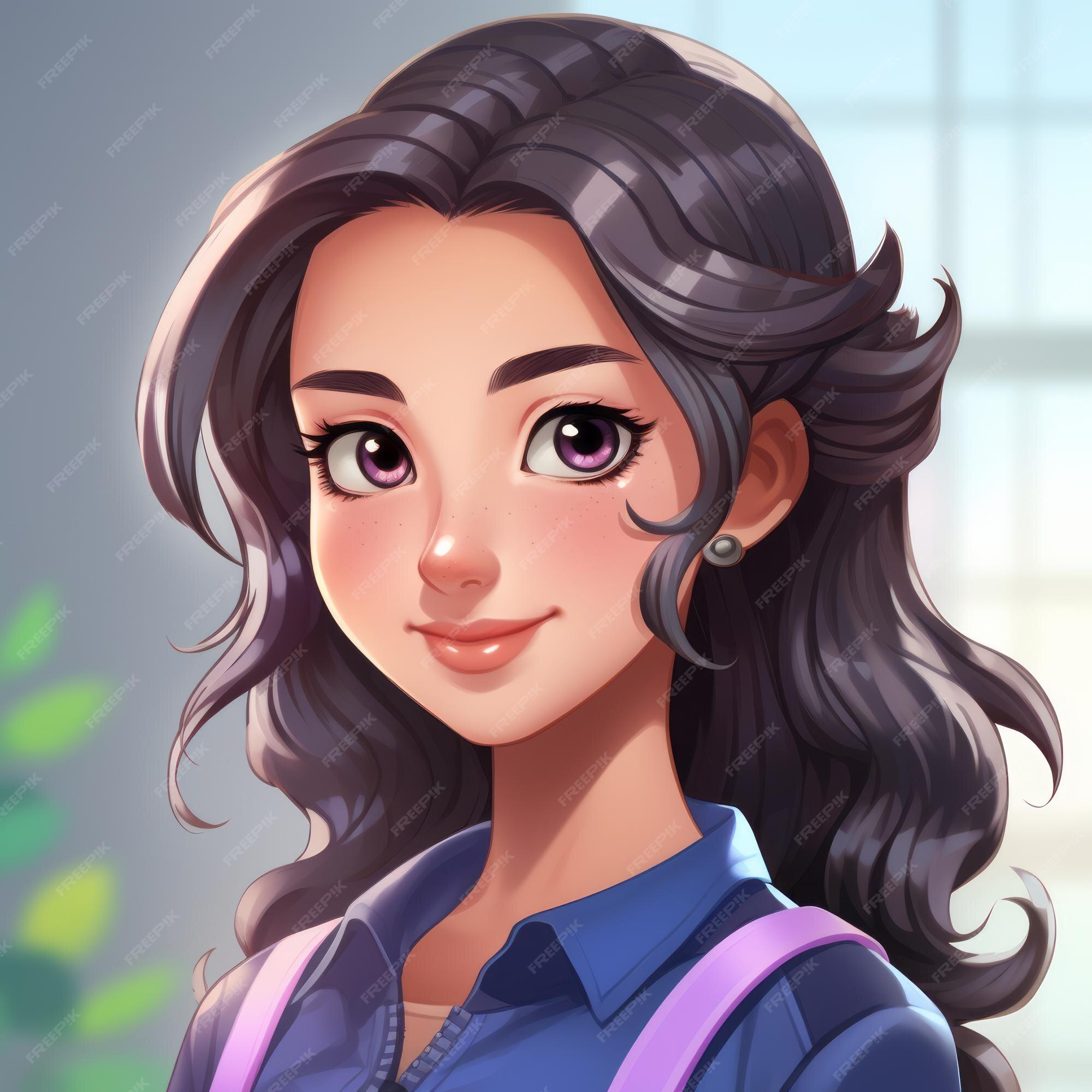Premium Ai Image A Cartoon Girl With Long Hair And Purple Eyes Premium Ai Image A Cartoon Girl With Long Hair And Purple Eyes