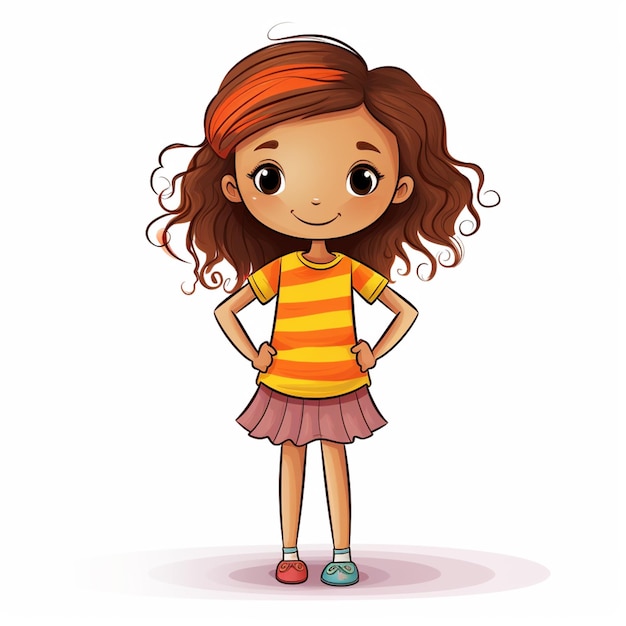 cartoon girl with long hair and a striped shirt standing with her hands on her hips generative ai