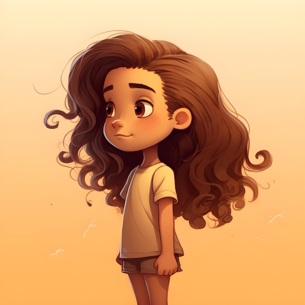 Photo a cartoon of a girl with long hair and a white shirt that says 