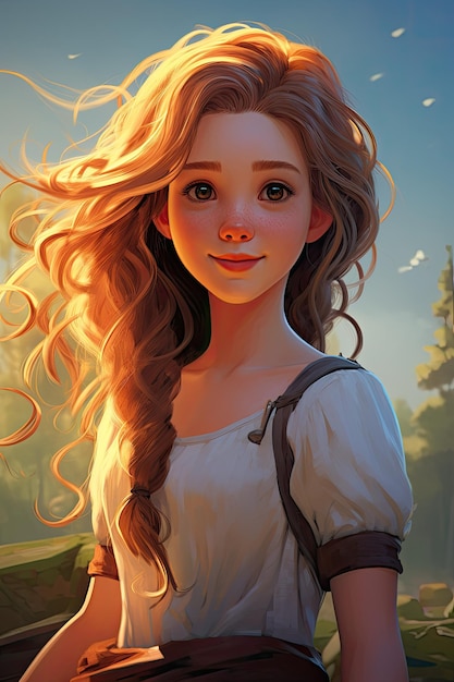 Photo a cartoon of a girl with long hair