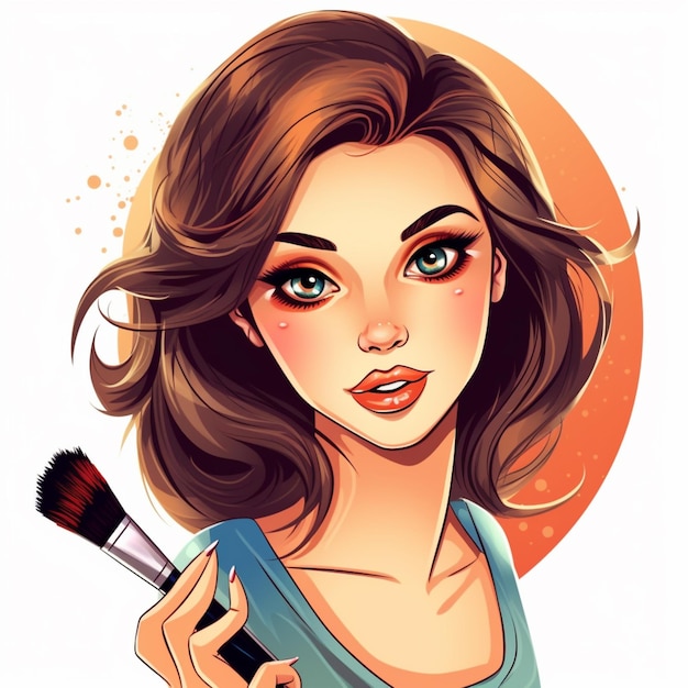 Photo cartoon girl with makeup brush in hand generative ai