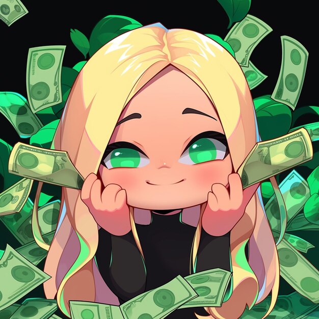 cartoon girl with money in her hands generative ai