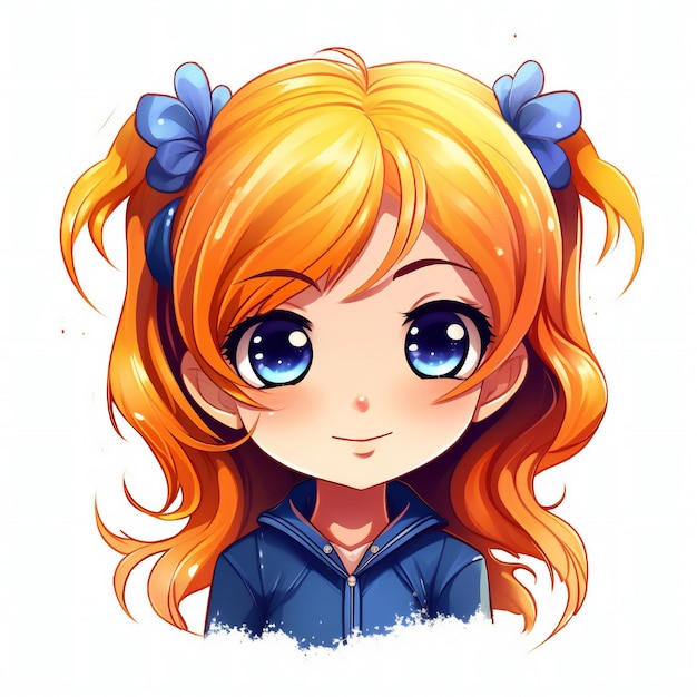 A cartoon girl with orange hair and blue bow.