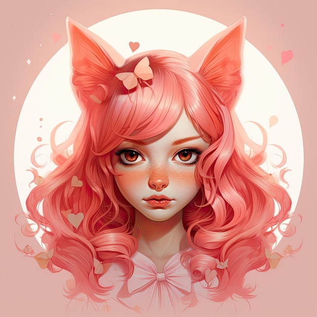 a cartoon girl with pink hair and cat ears