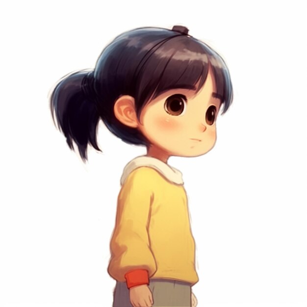 A cartoon girl with a ponytail standing in front of a white background generative ai