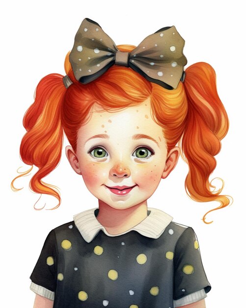 cartoon girl with red hair and a bow in her hair generative ai