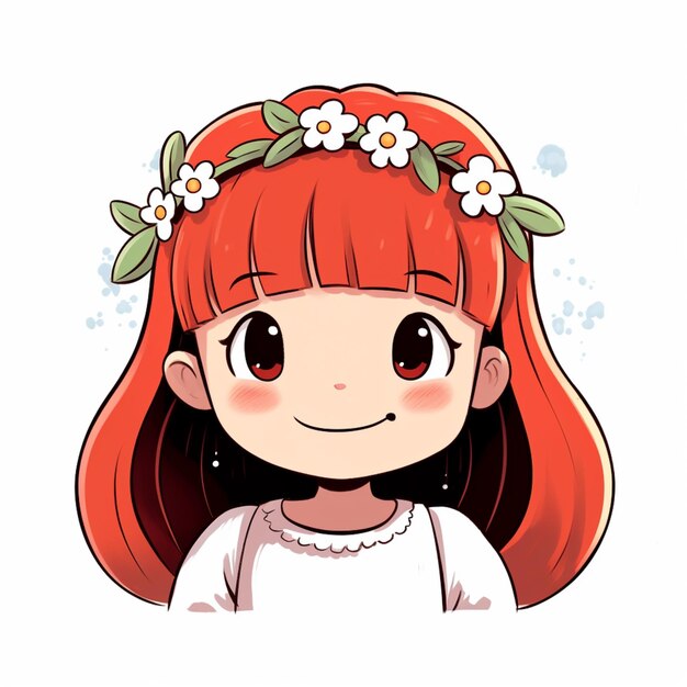 cartoon girl with red hair and flower crown generative ai