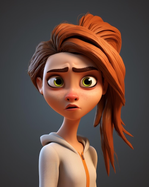 a cartoon girl with red hair and green eyes