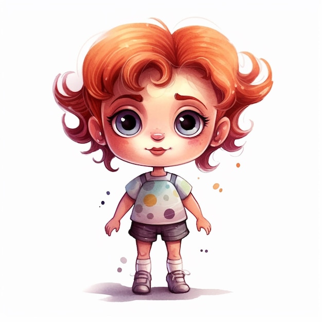 Cartoon girl with red hair and polka dot shirt generative ai