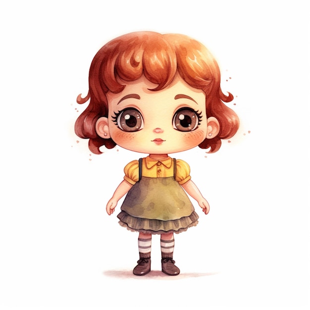 Cartoon girl with red hair and a yellow shirt and striped stockings generative ai