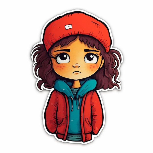 Cartoon girl with a red hat and jacket on generative ai