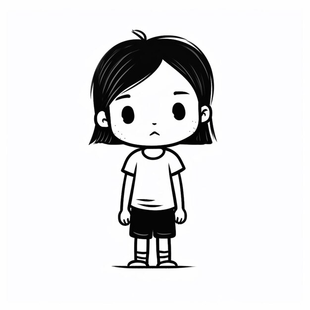 a cartoon girl with a sad look standing in front of a white background generative ai