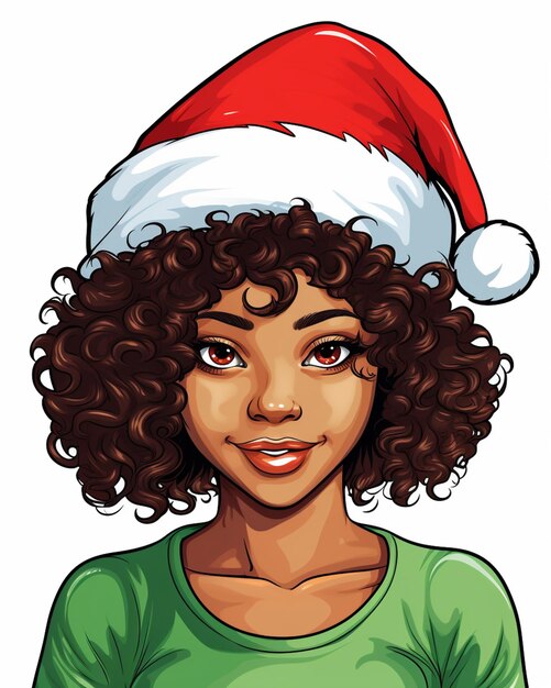 Cartoon girl with santa hat on her head generative ai