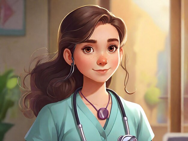 A cartoon of a girl with a stethoscope around her neck