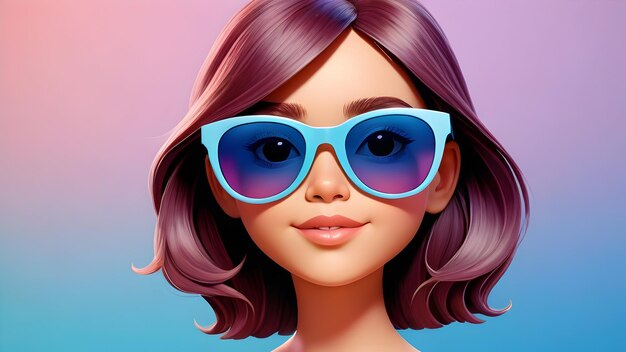 Cartoon girl with sunglasses 3dillustration for animation